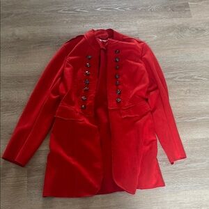 Moda Luxe Red Military-Style Blazer with Decorative Buttons